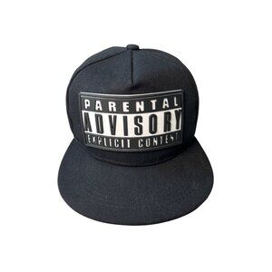 Parental Advisory Explicit Content Snapback Hat Black White Badge Flat Brim